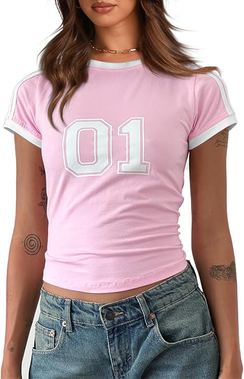 Imily Bela Womens Y2k Baby Tees Crop Letter Print T Shirt