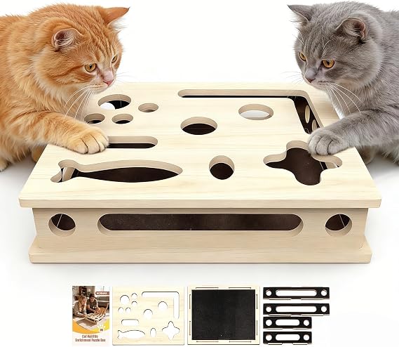 Cat Nail File Scratcher, Large Solid Wood Cat Puzzle Toys for Indoor Cats