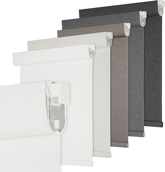 Tonature No Drill Blackout Roller Shades Cordless Window Blinds for Indoor Windows, Jacquard Fabric Pull Down Blinds for Home, Bedroom, Bathroom, Kitchen, Living Room, Office, Custom Size, White
