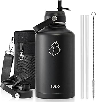 BUZIO Vacuum Insulated Stainless Steel Water Bottle 64oz (Cold for 48 Hrs/Hot for 24 Hrs) BPA Free Double Wall Travel Mug/Flask for Outdoor Sports Hiking, Cycling, Camping, Running