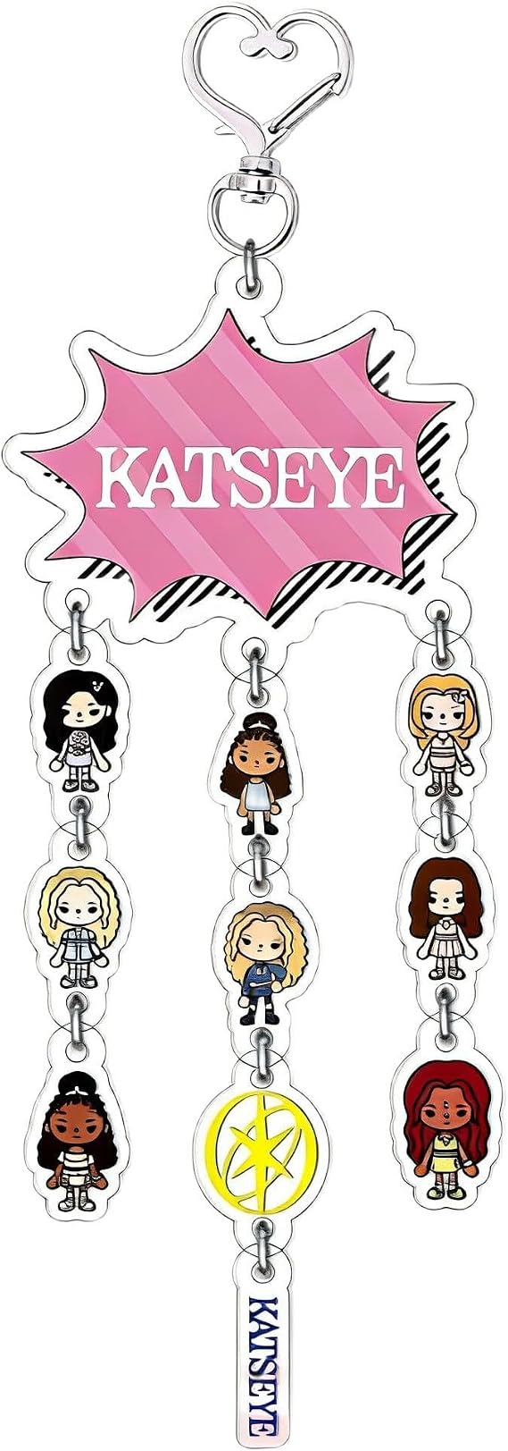 KATSEYE Kpop Keychain, Double-Sided Acrylic Cartoon Keyring with Group Logo & Member Charms, K Pop Keychains for Women Backpack Purse Accessories, Cute Fan Gifts (12cm)