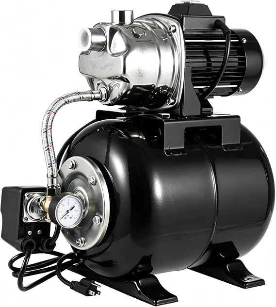 Shallow Well Pump with Pressure Tank, 1 HP 950 GPH Water Booster Pump