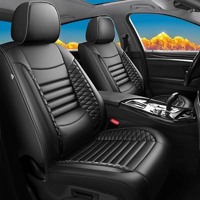 Fit Camry Car Seat Covers for Toyota Camry 2012-2024 2025 2026 - Upgraded Premium Waterproof & Breathable Leather, Airbag Compatible, All-Weather Seat Cushion Protector Full Set, Black