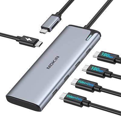 MOKiN Multiport USB C Hub, 5-in-1 Type-C Adapter with Dual Video Output 4K@60Hz, Quick Charge PD 100W, USB-C 3.1 10Gbps, USB C Splitter for MacBook Pro, Dell, HP, iPad Pro