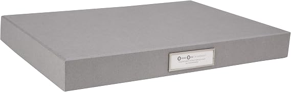 Bigso Sven Fiberboard Classic Hinged Document Box - File Organizer for Important Paperwork - Document Storage Box with Hinged Lid & Metal Label Window - 1.8 in x 13.2 in x 9.3 in - Grey