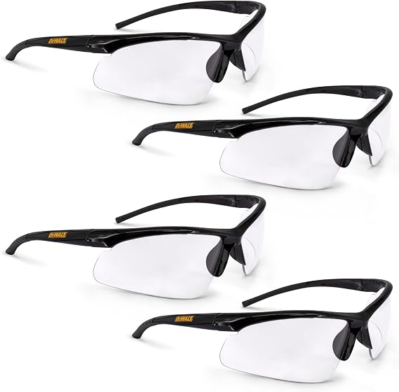 DEWALT DPG51 Half Frame Safety Glasses, Black Frame Clear Lens - 4 Pack