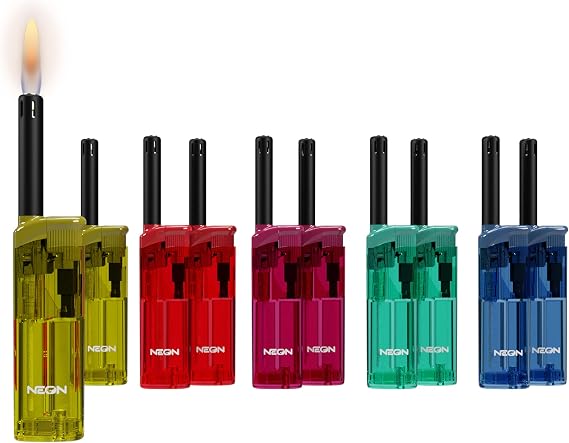 Neon Refillable Lighters Outdoor Lighter Reusable Lighter 10PCS 5 Colors Lighters