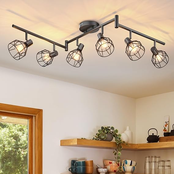 E14 Ceiling Spot Light, Adjustable Metal Wire Cage, Black 6 Way [Energy Class A]
