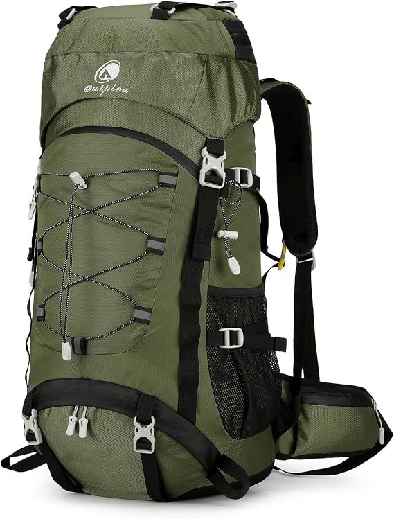 60L Hiking Backpack Waterproof for Men Women, Large Camping Rucksack with Rain Cover, Mesh Back Hiking Backpack for Travel Trekking Backpacking, Green