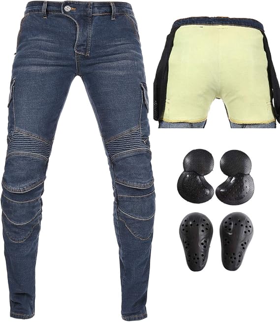 Men's Motorcycle Motorbike Riding Jeans with Lining Armor Knee Hip Pads Overpants
