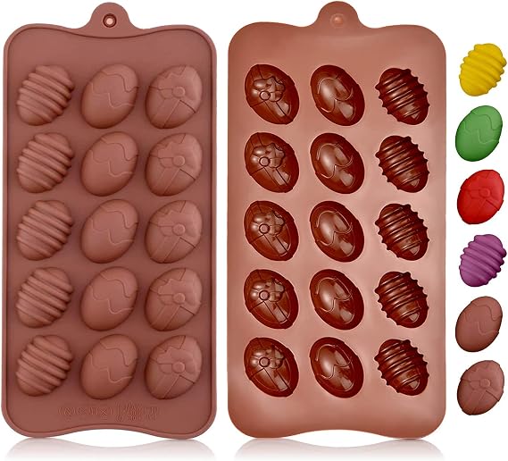 2 Pack Easter Egg Chocolate Mold Easter Candy Cookie Mould Silicone Baking Mold, Making Small Chocolate Cake Decoration Supplies for Candy, Cake, Lollipop, Chocolate and Ice Cube