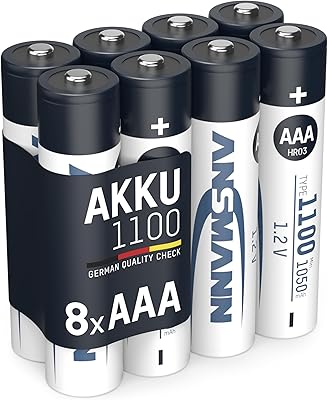 Ansmann AAA Rechargeable Batteries 1100mAh high-Capacity high-Rate Rechargeable NiMH AAA Battery for Flashlight etc. 8-Pack 5035232-590
