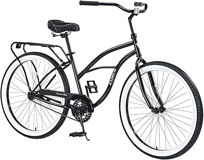 Beach Cruiser Bike for Men and Women 26 Inch Steel Frame City Bike with Adjustable Seat Single Speed Commute Bike for Adults, Men and Womens