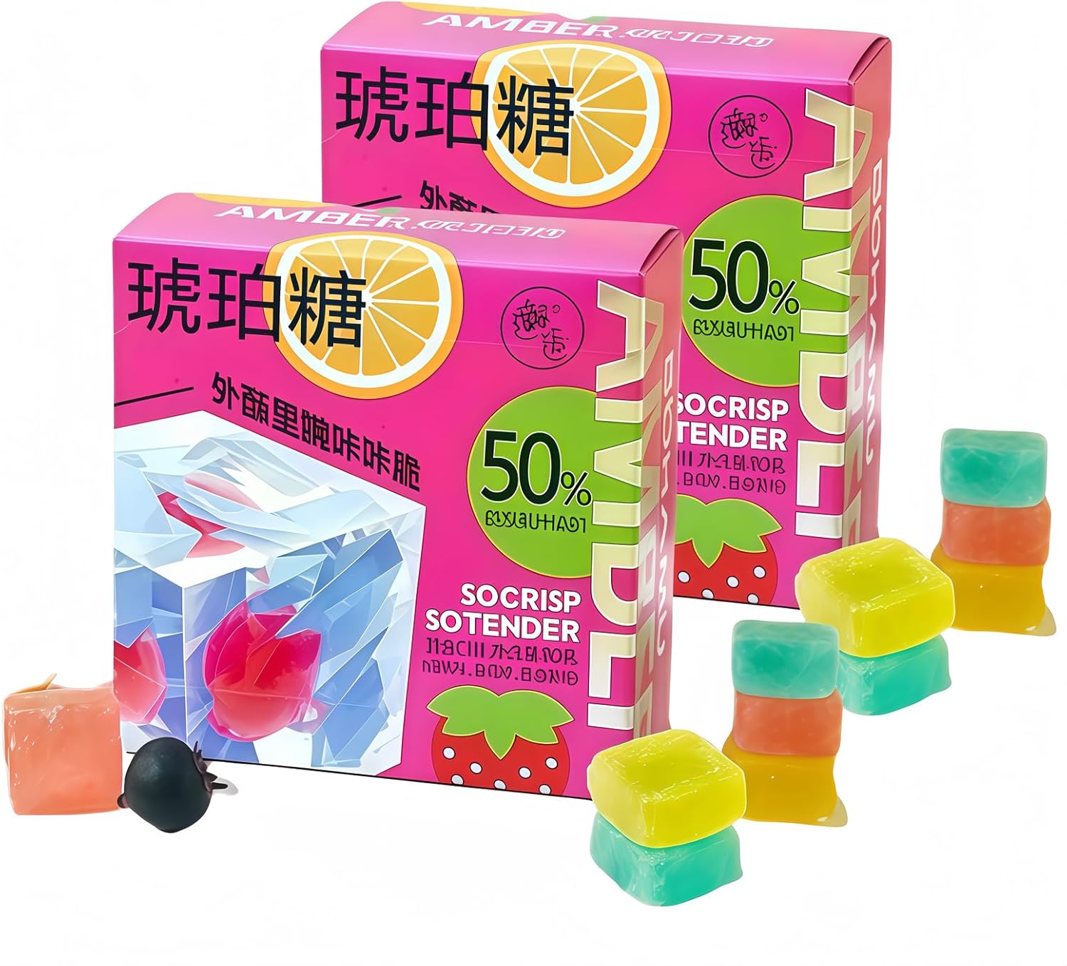Jgfwat-2 Boxes of Crystal Candy 80gbox Peach Candy Blueberry Candy Fruit Gummy Candy Individual Packaging Mixed Packaging Fruit Flavored Gummy Candy