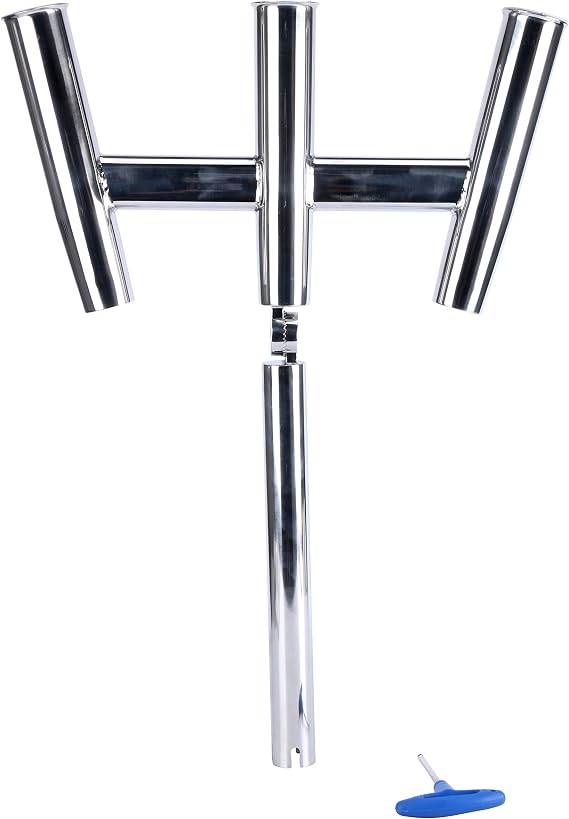 Amarine Made 3 Tube Highly Polished Stainless Steel Outrigger Rod Holder | Triple Rod Holder , Kite Fishing Mount 3 tube rod Holder ,Trident rod holder