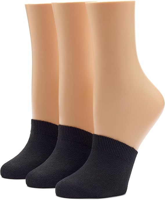 HUE Women's Cotton Toe Topper Hidden Toe Cap Liner Socks 3 Pair Pack