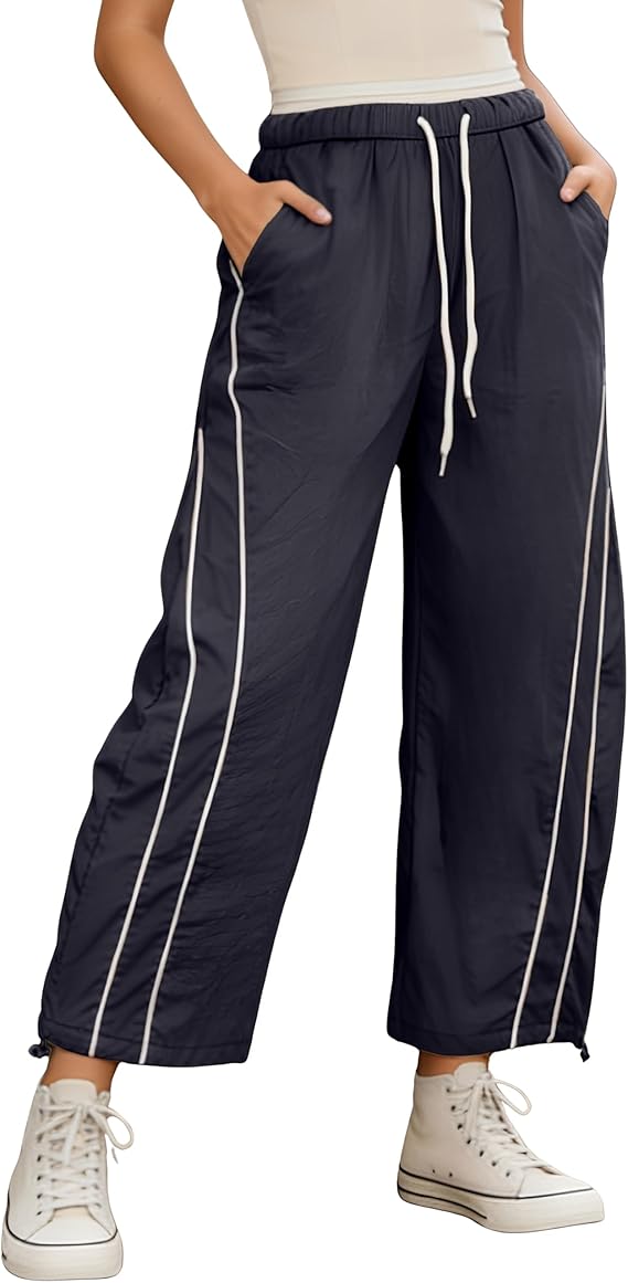 SeekMe Women's Wide Leg Track Pants Baggy Drawstring Waist Lightweight Casual Hiking Athletic Sweatpants