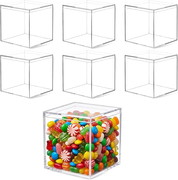 6 PCS Acrylic Display Box, 7.5x7.5x7.5 cm Clear Plastic Storage Squar Cube Boxes Clear Acrylic Small Display Boxes Storage Container Organiser for Storage Candy Pill Tiny Jewelry Toys Gifts