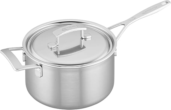 Demeyere Industry 5, 4-qt Stainless Steel Saucepan with Handle Helper, 5-Ply Construction, Compatible on all Stovetops, Made in Belgium