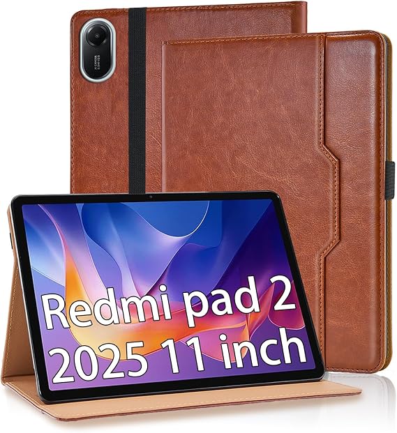 Case for Xiaomi Redmi Pad 2 11" 2025 PU Leather Folio Flip Cover Multi-Angle Viewing Folding Stand Protective Cover with Front Pocket & Pencil Holder for Redmi pad 2 2025 11 inch - Brown