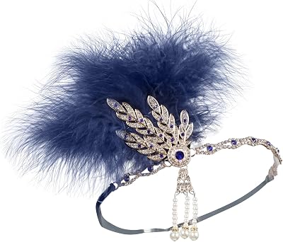 Aniler Womens 1920s Flapper Headpiece Feather Great Gatsby Headband Tea Party Roaring 20s Head Accessories