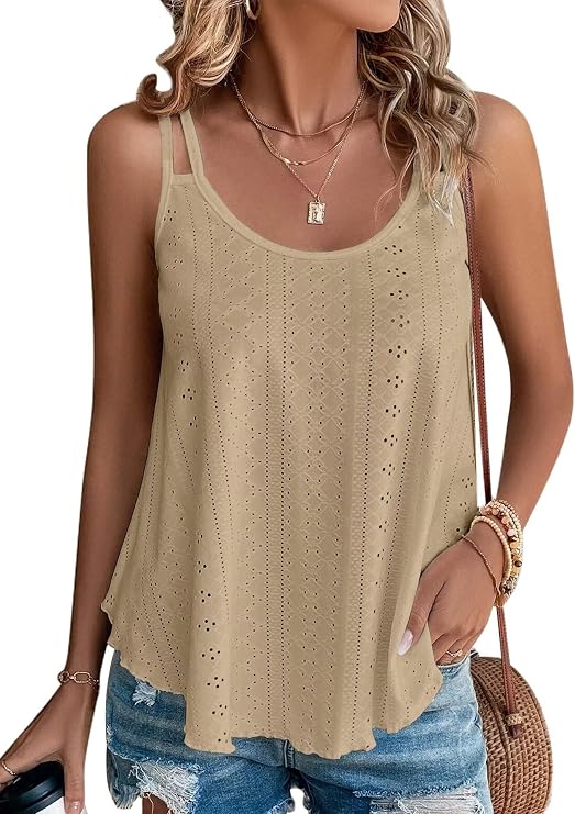 KKJ Womens Cute Tank Tops Spaghetti Strap Sleeveless Summer Flowy Shirts