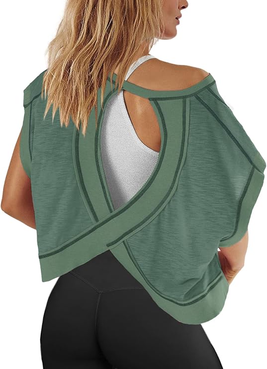 Panadila Womens Open Back Workout Tops Oversized Tshirts