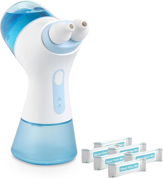 Nasal Irrigation System | Handheld Saline Nasal Rinse Kit with 1 Rinse Machine and 30 Salt Pods | Blue