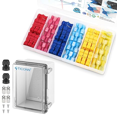 TICONN 120pcs T-Tap Wire Connectors+Waterproof Electrical Juntion Box