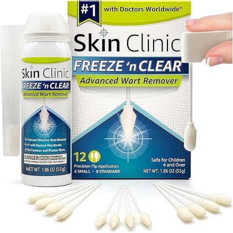 Skin Clinic FREEZE 'n CLEAR Advanced Wart Remover, Tough on Warts, Gentle on Skin, 12 Precision Applicators