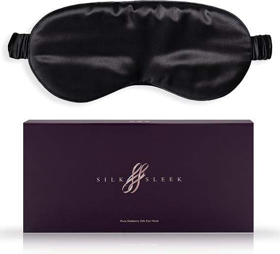 Eye Mask for Sleeping, 22 Momme Pure Mulberry Silk Sleep Mask Filled with 100% Pure Silk, Travel Essentials, Super Soft & Comfortable Blackout Eye Mask in Gift Box… (Black)