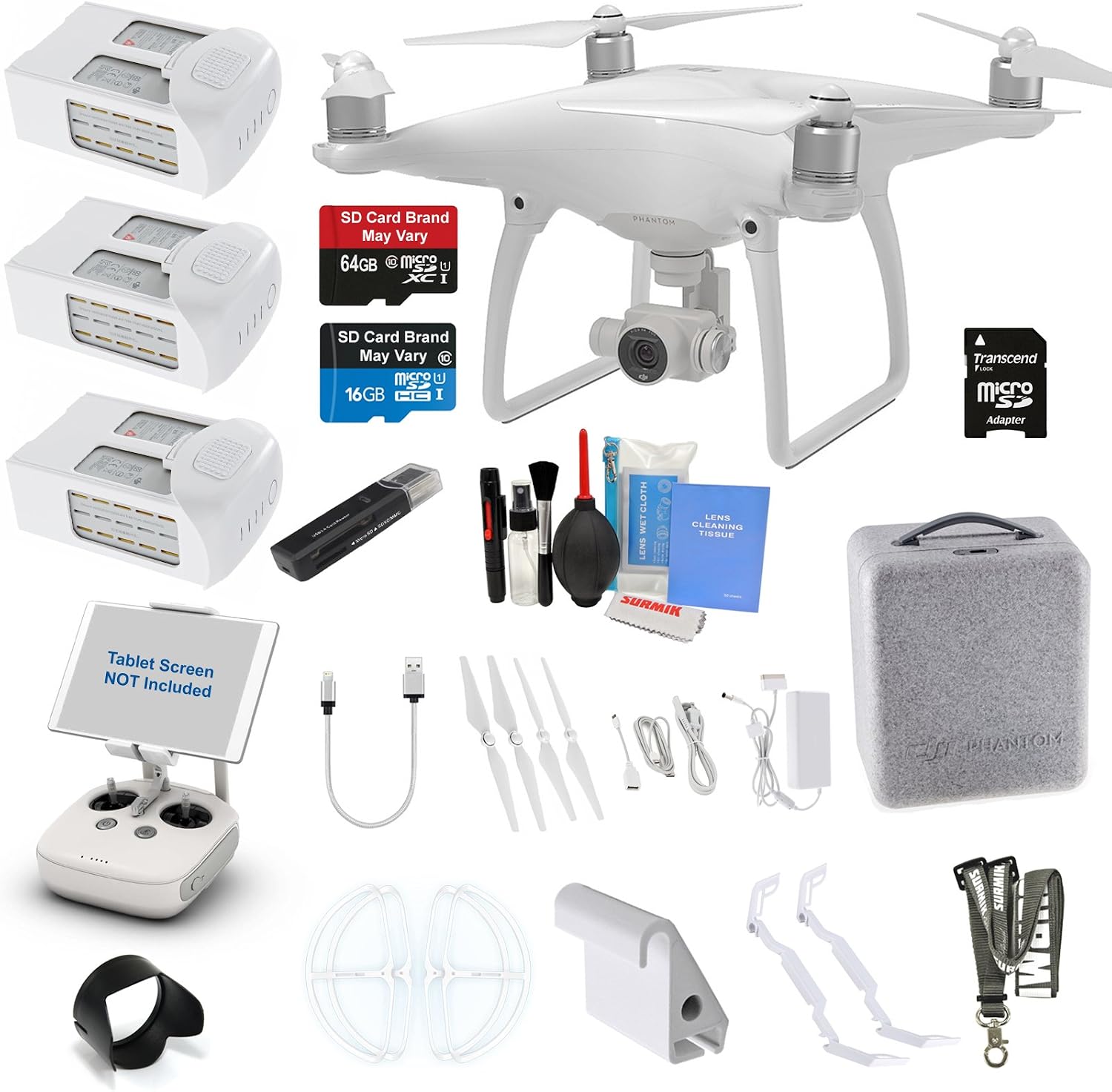 DJI Phantom 4 Quadcopter Kit Bundle with 4K Camera Gimbal, 3 DJI Batteries and Accessories 11 Items