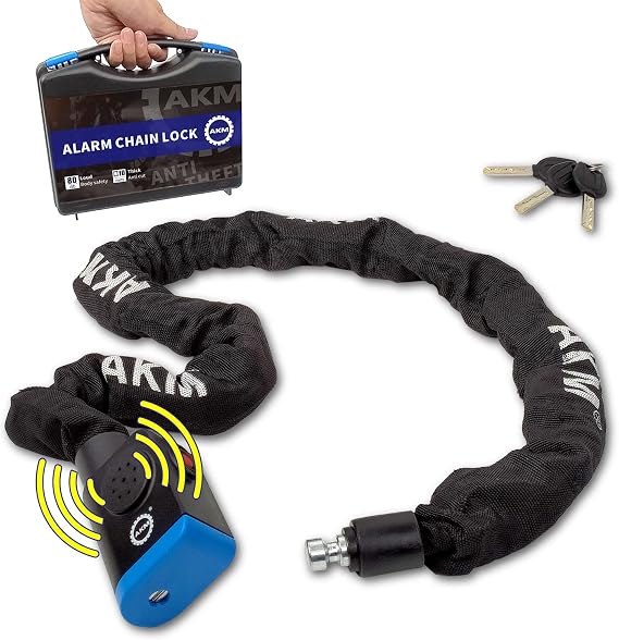 Safe 80db Alarm 4ft/120cm Long Anti Theft Heavy Duty Motorcycle Chain Lock 3/8''/10mm Thick Weather Proof Durable Chains with 3 Customized Keys,Ideal for Bikes,Bicycles,Scooters,Moped