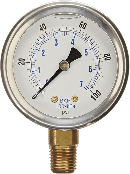 New Stainless Steel Liquid Filled Pressure GAUGE WOG Water Oil Gas 0 to 100 PSI Lower Mount 0-100 PSI 1/4" NPT 2.5" FACE DIAL for Compressor Hydraulic AIR Tank