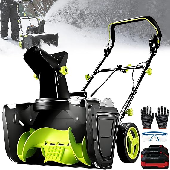 Powerful 3500W Snow Blower with 20" Clearing Width, 25ft Throw Distance, Dual Battery, 60-Minute Runtime, LED Lights Perfect for Driveways, Sidewalks, and Porches