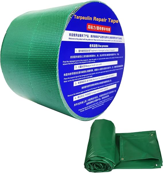 High Adhesive Tarpaulin Repair Tape, Tear Resistance Tent Tarp Repair Patch, Waterproof Heavy Duty Canvas Tarp Repair Tape for Car Boat Truck Roof Camping Woodpile,3.15IN*16.4FT,Green