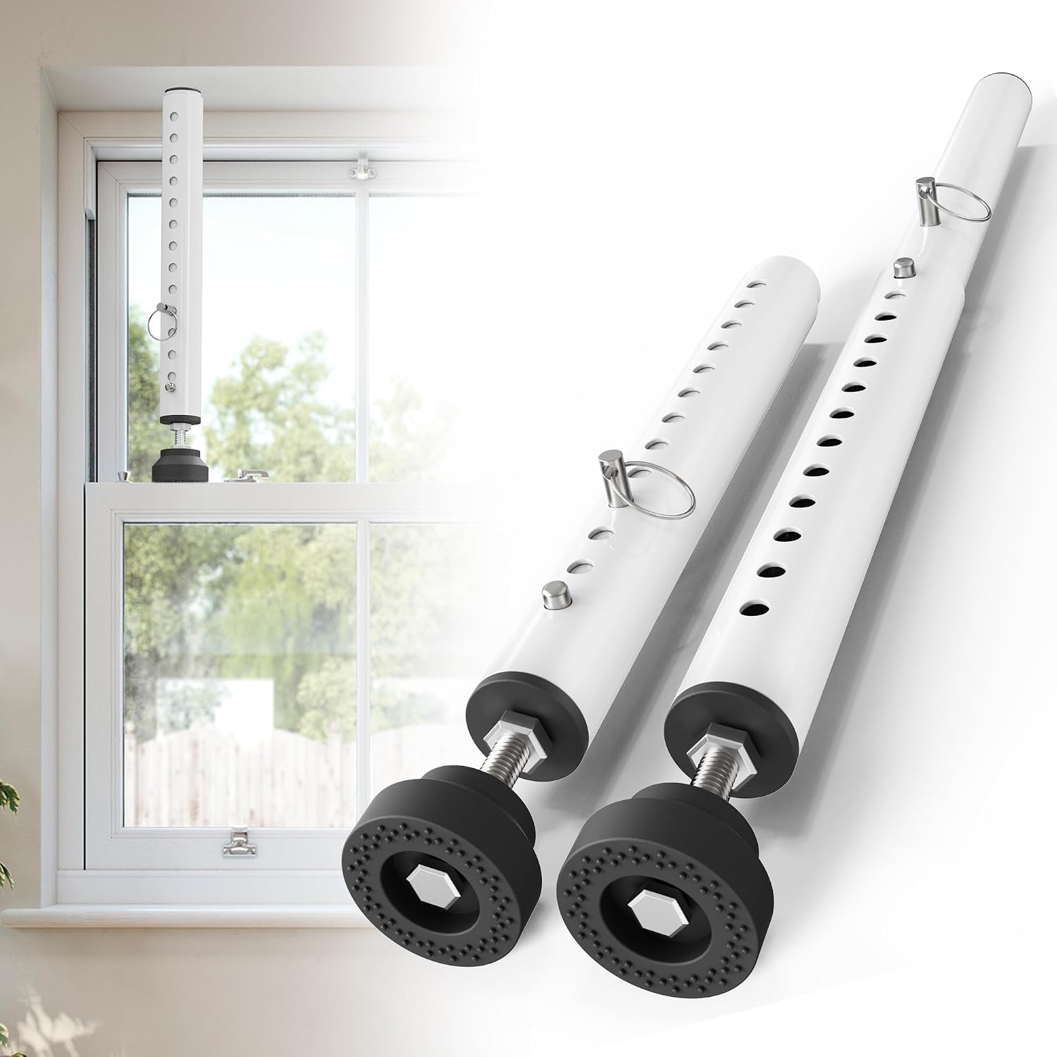 1 Pack Window Security Bars Adjustable 11-18,Portable Small Sliding Window Lock Bar for Child SafetyAnti-Theft,Window safety lock with Rubber Base for Vertical and Horizontal Window-White