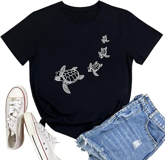 LOOKFACE Women Turtle Graphic Printed Tshirts Cute Funny Tees