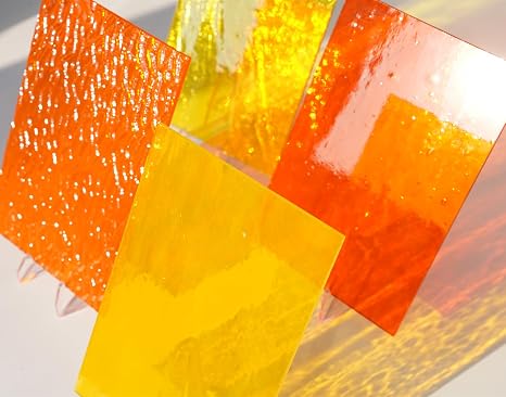 4 Sheet Vibrant Stained Glass Sheets for DIY Crafts, 4x6 inch Colored Textured Cathedral Glass for Mosaic Art Making Project (Yellow&Orange)