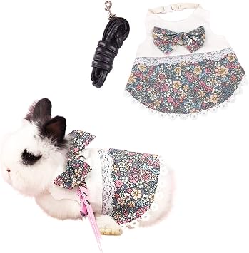 Rabbit Harness and Leash for Walking Escape Proof - Cute Mesh Breathable Bunny Vest Harness Outdoor Camping Hiking Training - Also Suit for Ferret Kittn Puppy Small Animals Small