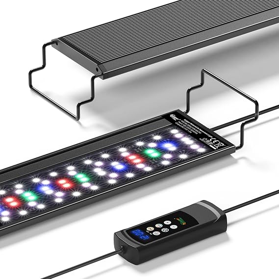 hygger Fish Tank LED Light, 26W Aquarium Light Full Spectrum with Multi-Color Timer, 24/7 Natural Mode Aquarium Plant Light Adjustable Brightness, Aquarium Lighting with Extendable Brackets