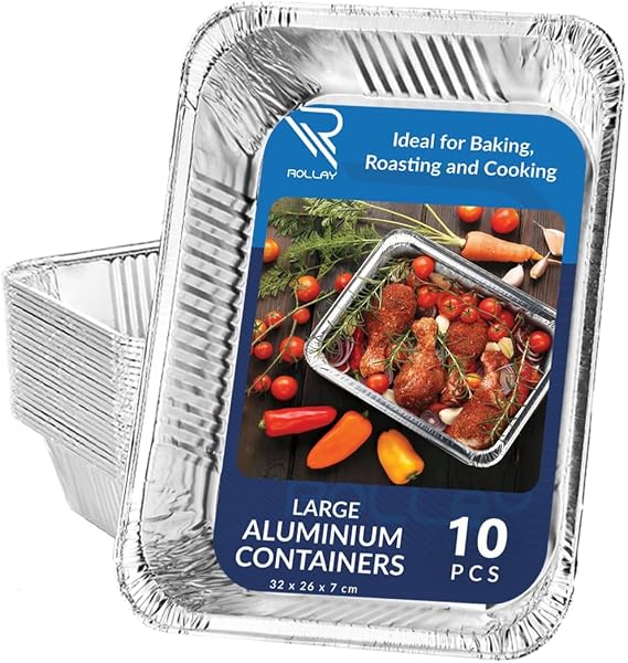 Rollay 10 Pack Aluminium Foil Trays Deep 3500ml (32x26x7cm) Tin Trays