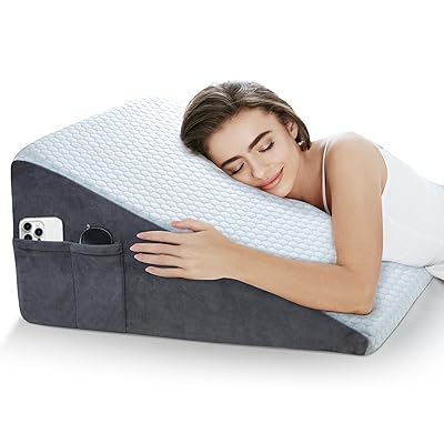 puredown 12 Bed Wedge Pillow, Cooling Wedge Pillows for Headboard, Pillow Wedge for Nighttime Acid Reflux, Lumbar & Back Support, Leg Elevation Therapy, Snore Reduction Aid