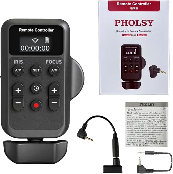 PHOLSY Camcorder Remote Wireless Camcorder Remote Control with LANC Remote | Video Zoom, Video Focus, IRIS and Video Recording Remote Compatible with Canon and Sony Camcorders