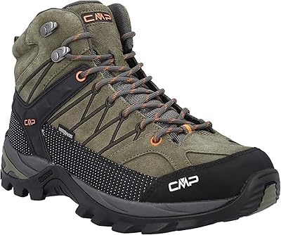 CMP Rigel Mid Mens Waterproof Hiking Boots Trail Shoes with Ankle Support & All-Terrain FullOn GRIP Sole OLIVE-FLAME, 10.5, US Footwear Size System, Adult, Men, Numeric, Medium, 10.5