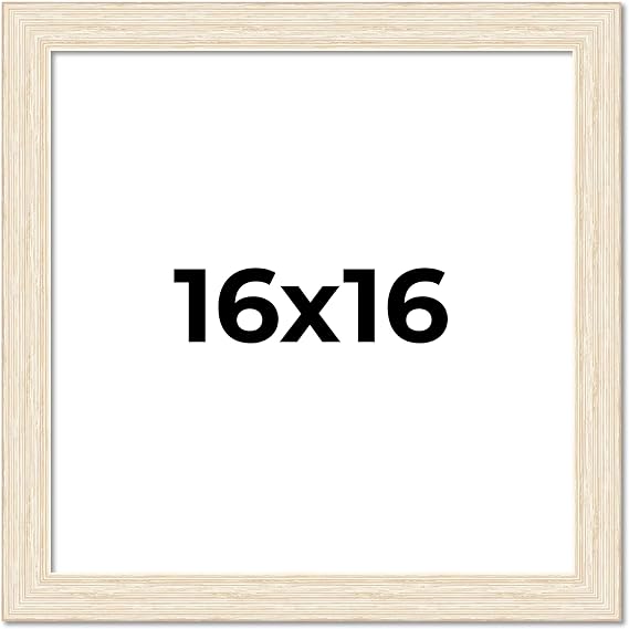 Poster Palooza 16x16 Distressed/Aged White Washed Wood Picture Square Frame - Picture Frame Includes UV Acrylic, Backing, Hanging Hardware