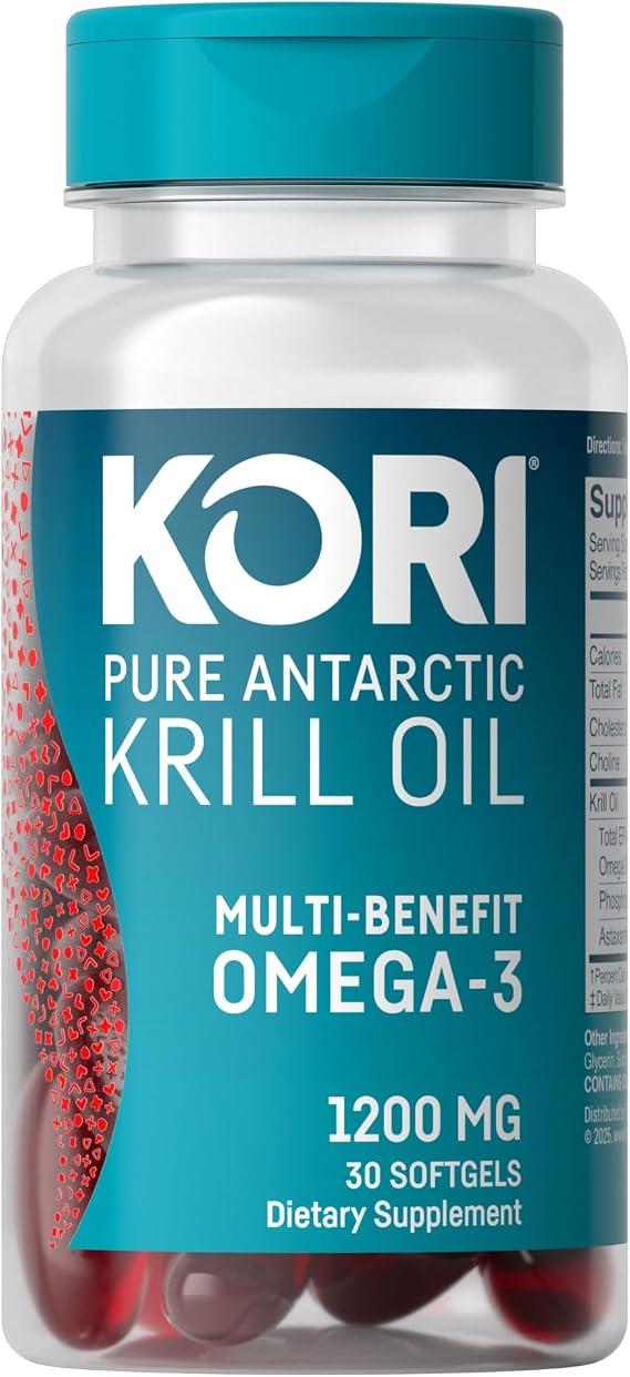 Kori Krill Oil Omega-3 Supplement EPA & DHA Astaxanthin 1200mg, 30 Softgels