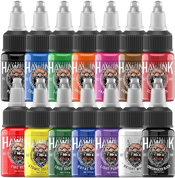 Hawink Tattoo Ink Set 1/2 oz (15ml) Tattoo Supply 14 Colors Pigment Kit TI203-15-14