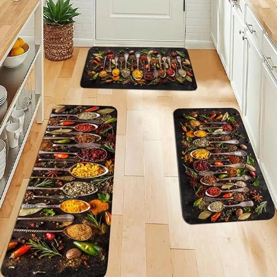 Boho Kitchen Rug Sets 3Piece Vintage Kitchen Rug Runner Non Slip Bohemian Scoop Kitchen Accessary Area Rug Mat Washable Laundry Room Runner Rug for Hallway Living Room Entryway