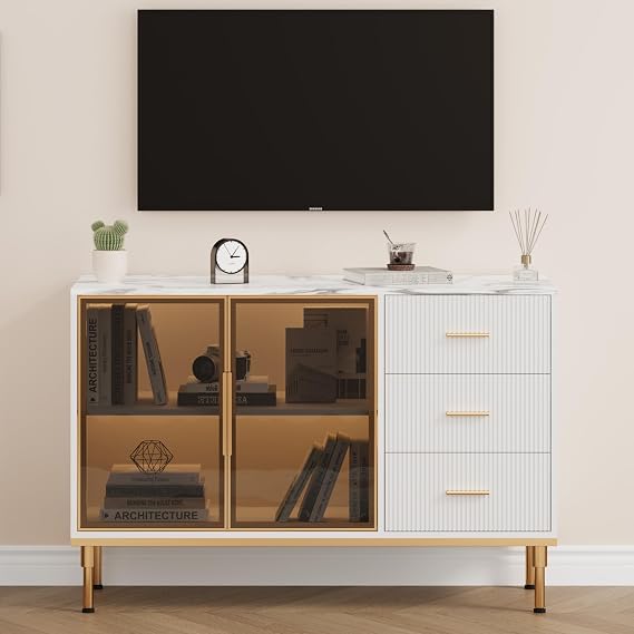 IDEALHOUSE Buffet Cabinet with Storage, Sideboard Cabinet with LED Lights | Buffet Table for Kitchen, Living Room, Dining Room, Hallway, Black